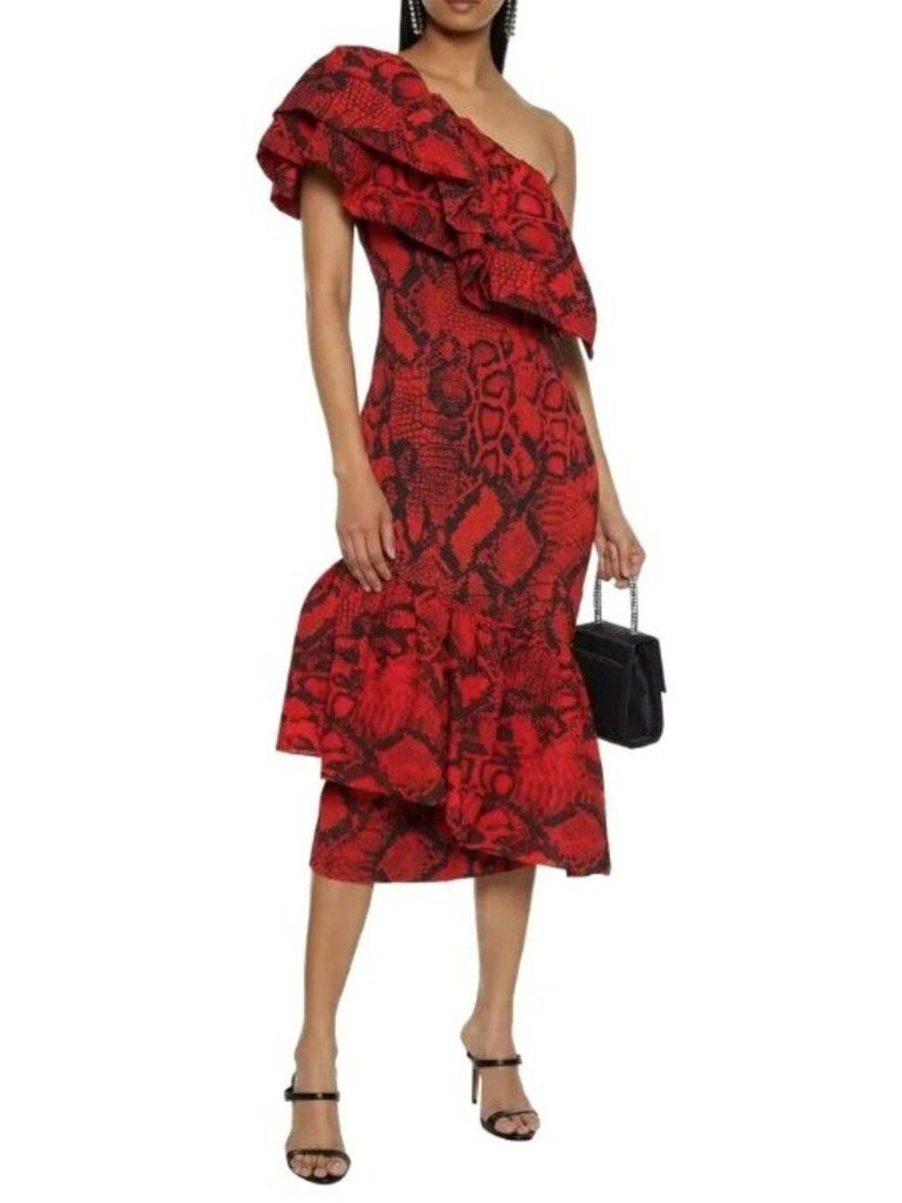 Solace London $720 Heppy One Shoulder Snake Crepe Midi Dress Size 14 New
